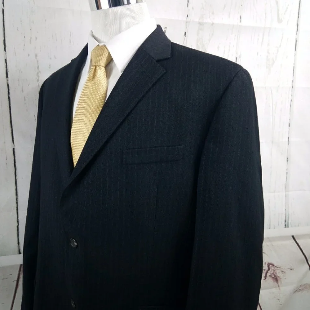 Chaps Slim Fit 46R Black Striped Suit Blazer Sport